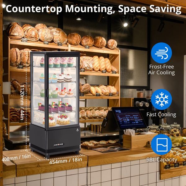 3.4 Cu Ft Commercial Countertop Display Refrigerator, Glass Door Bakery/Pastry Merchandiser