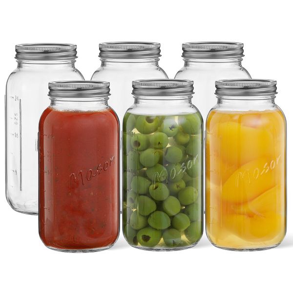 JoyJolt Regular Mason Jars with Airtight Lids, Labels and Measures - 32 oz - Set of 6