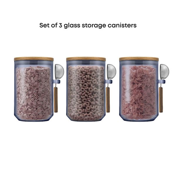 Holden 32oz Stackable Glass Storage Canister Set with Wood Lids and Scoops- Clear