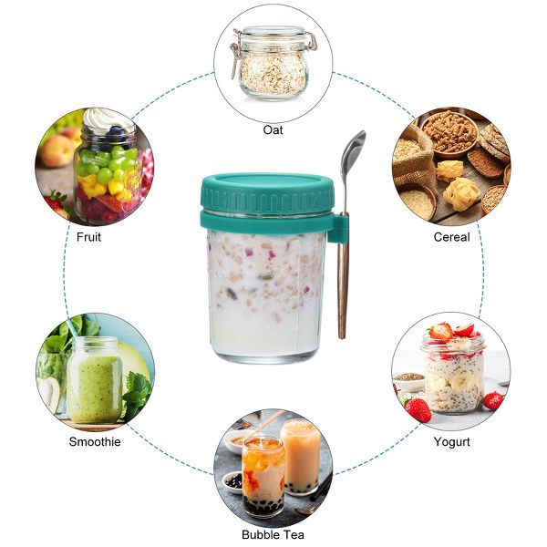 Unique Bargains Leak-Proof Measurement Marks Portable Glass Overnight Oats Container 8 Pcs Cyan