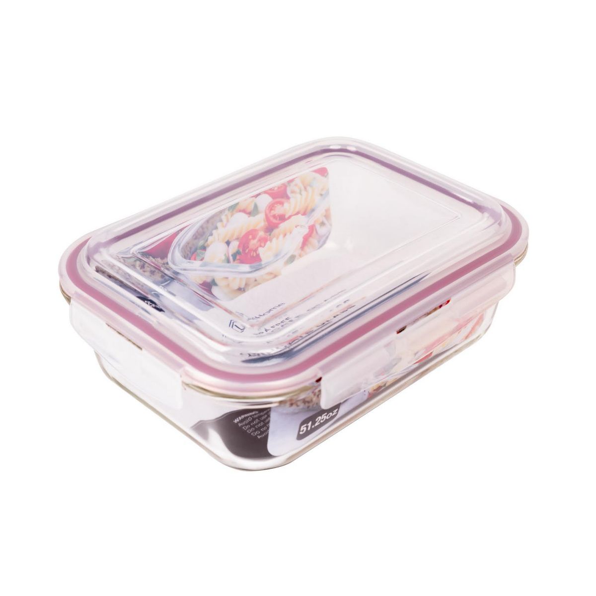 Lexi Home Rectangle 35 oz. Glass Food Storage Container with Red Locking Lid