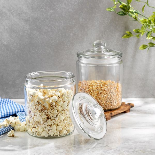 JoyFul Round Glass Cookie Jar with Airtight Lids - 67 oz Kitchen Containers Canister - Set of 2