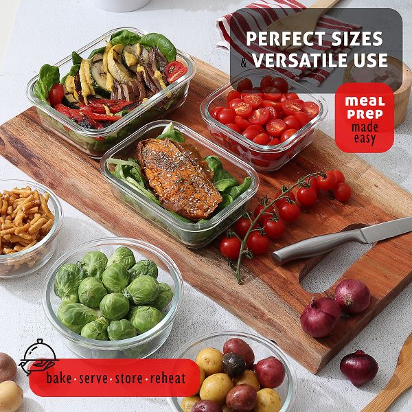 JoyTable 12-Pack Glass Food Storage Containers with Lids, Reusable Glass Food Containers with Leakproof Snap Lock Lids