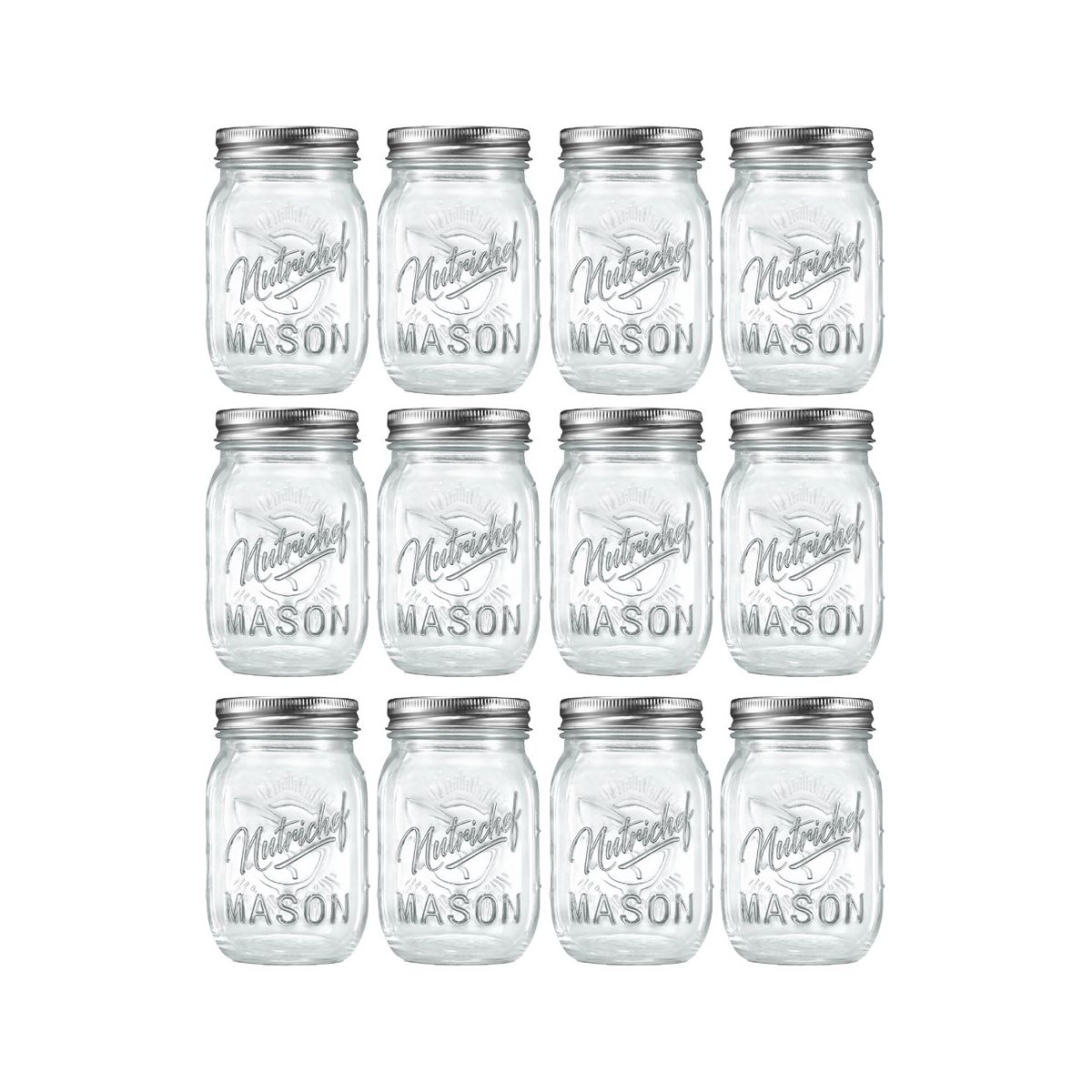 NutriChef 12 Pcs. Glass Mason Jars with Regular Lids and Bands, DIY Magnetic Spice Jars, Ideal for Meal Prep, Jam, Honey, Wedding Favors, and more