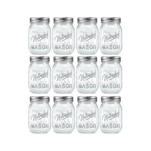 NutriChef 12 Pcs. Glass Mason Jars with Regular Lids and Bands, DIY Magnetic Spice Jars, Ideal for Meal Prep, Jam, Honey, Wedding Favors, and more