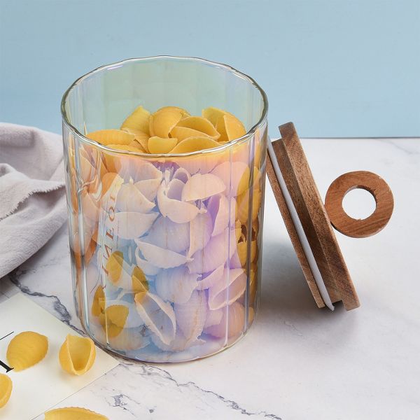 SharpChef 3PC Set Glass Airtight Electroplated Storage Jar with Wooden Acacia Lid, Clear Glass Food Storage Jars, Container, Pantry Organization