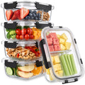 Sorbus 5-Pack 35 oz/1040 mL 2-Compartment Glass Food Storage Containers with Airtight Lids