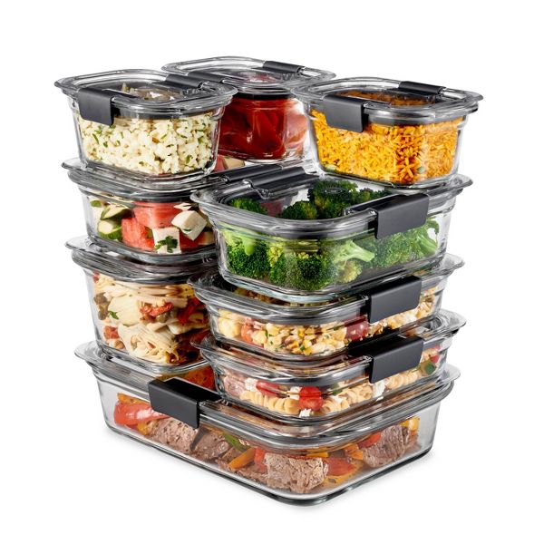 Rubbermaid 10pc Brilliance Glass Food Storage Set: Glass Containers with Lids, Oven & Microwave Safe, Dishwasher Safe