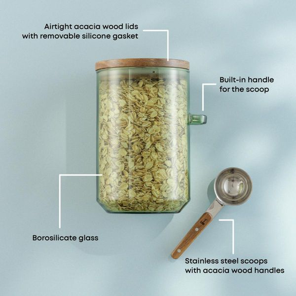 Holden 32oz Stackable Glass Storage Canister Set with Wood Lids and Scoops- Clear