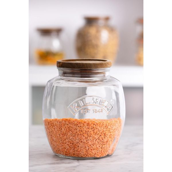 Kilner Universal Glass Storage Jar with Wooden Lid and Silicone Seal, 28.7 Ounce