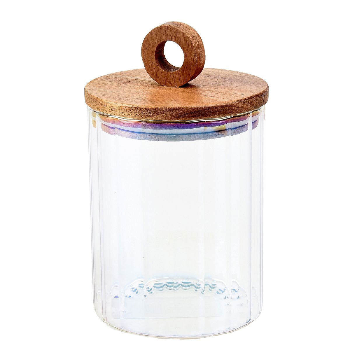 SharpChef 2PK Glass Airtight Electroplated Storage Jar with Wooden Acacia Lid, Glass Food Storage Jars, 25 oz / 0.75 L / 3 cups