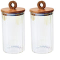 SharpChef 2PK Glass Airtight Electroplated Storage Jar with Wooden Acacia Lid, Glass Food Storage Jars, 37 oz / 1.1 L / 5 cups
