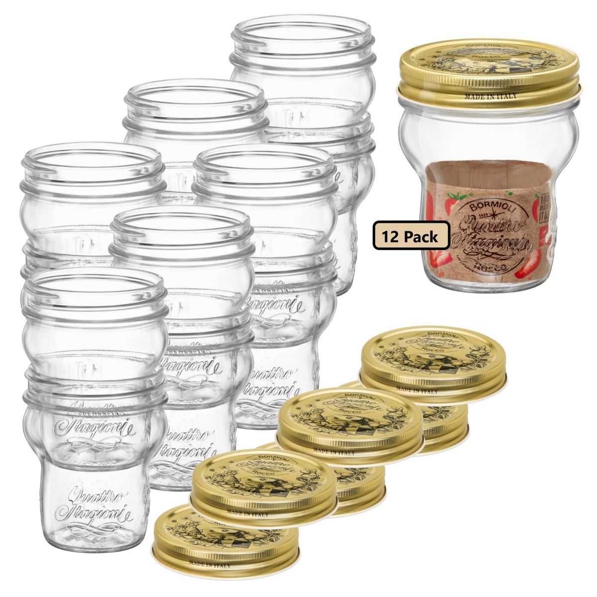 Bormioli Rocco 9.25oz Quattro Stagioni Stacking Jar - Nestable Wide Mouth Glass, Vacuum Seal Canning Container