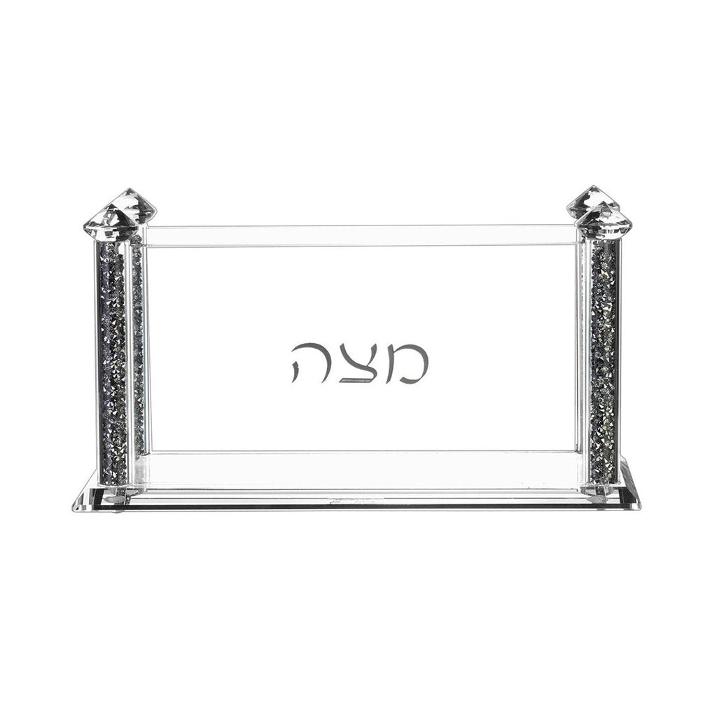 Kinor Crystal Square Matzah Box with Silver Gemstone Design for Year-Round Table Display