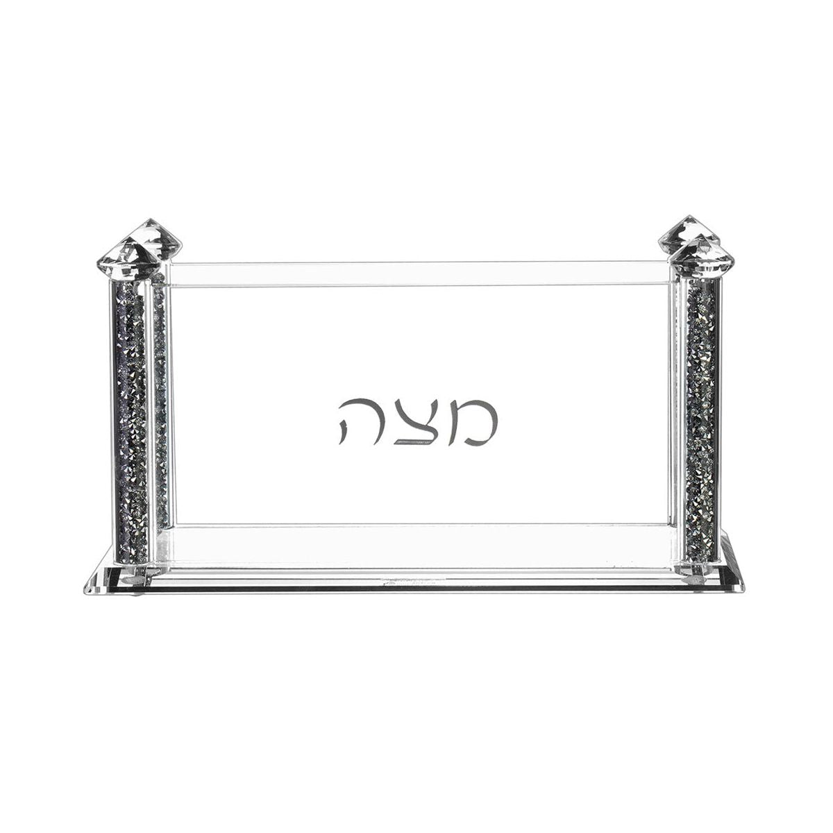 Kinor Crystal Square Matzah Box with Silver Gemstone Design for Year-Round Table Display