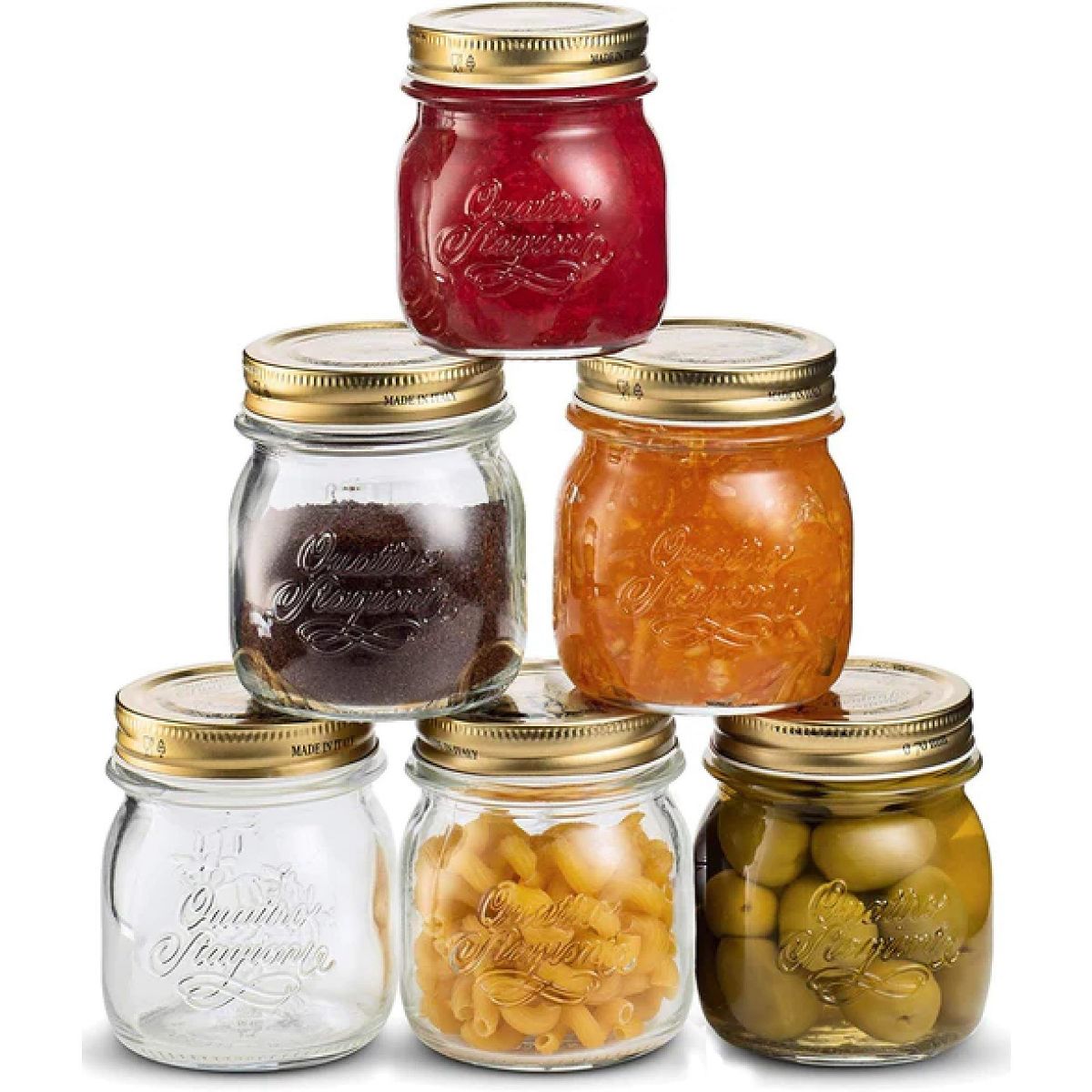 Bormioli Rocco Quattro Stagioni 17oz Glass Preserving Jars, Set of 6 - Wide Mouth Airtight, Twist Top Mason Jars