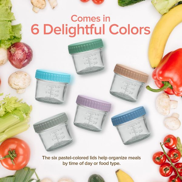 Stock Your Home Glass Bariatric Portion Control Containers (6 Pack), 4 oz Mini Food Storage Jars with Leakproof Lids, Color Coded Meal Prep