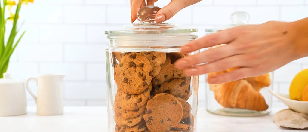 JoyFul Round Glass Cookie Jar with Airtight Lids - 67 oz Kitchen Containers Canister - Set of 2