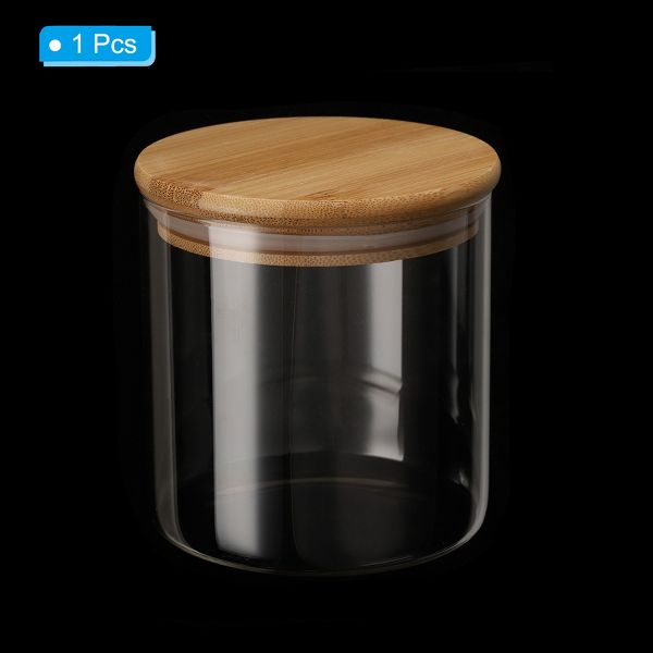 Unique Bargains Kitchen Food Storage Glass Jar with Airtight Bamboo Lid 10x10cm
