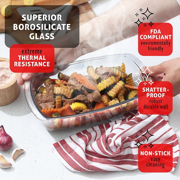 Joytable Set of 3 Bread Loaf Pans with Airtight Lids, 1.9 Quart Deep Rectangular Glass Food Storage Containers