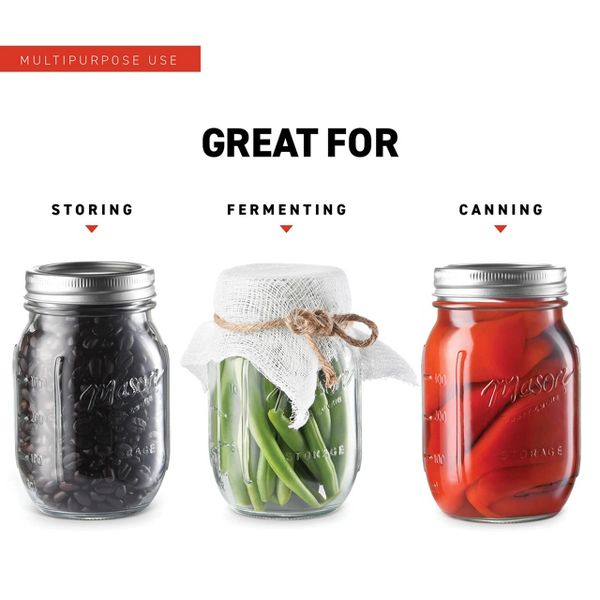 Swice 16oz Glass Mason Jars 6 Pack, Regular Mouth, Lids & Bands, Dishwasher Safe