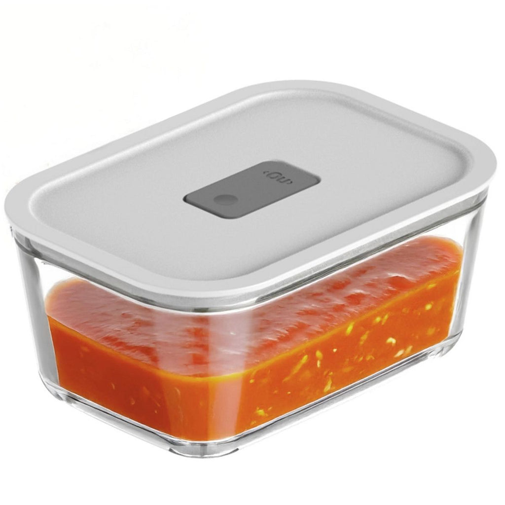 OU Glass Food Storage Container 5 Cup - Oven, Microwave, Freezer & Dishwasher Safe, Airtight Leak Proof Lid with Microwave Valve, Stackable Glass Jar