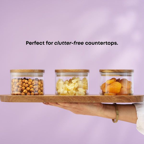 Holden Stackable Glass Storage Canister Set with Wood Lids and Tray- 14oz