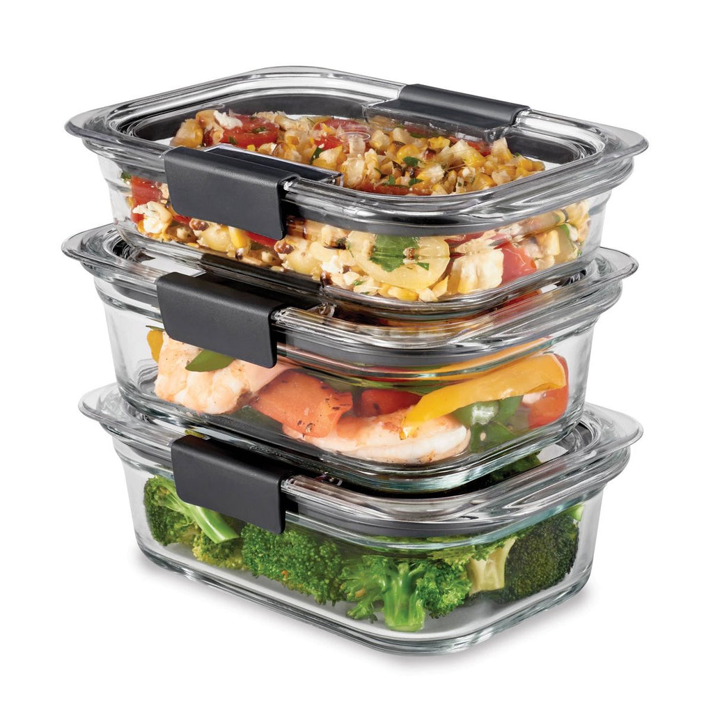 Rubbermaid 6pc (set of 3) Brilliance Glass Food Storage Containers: Glass Meal Prep & Lunch Containers with Lids