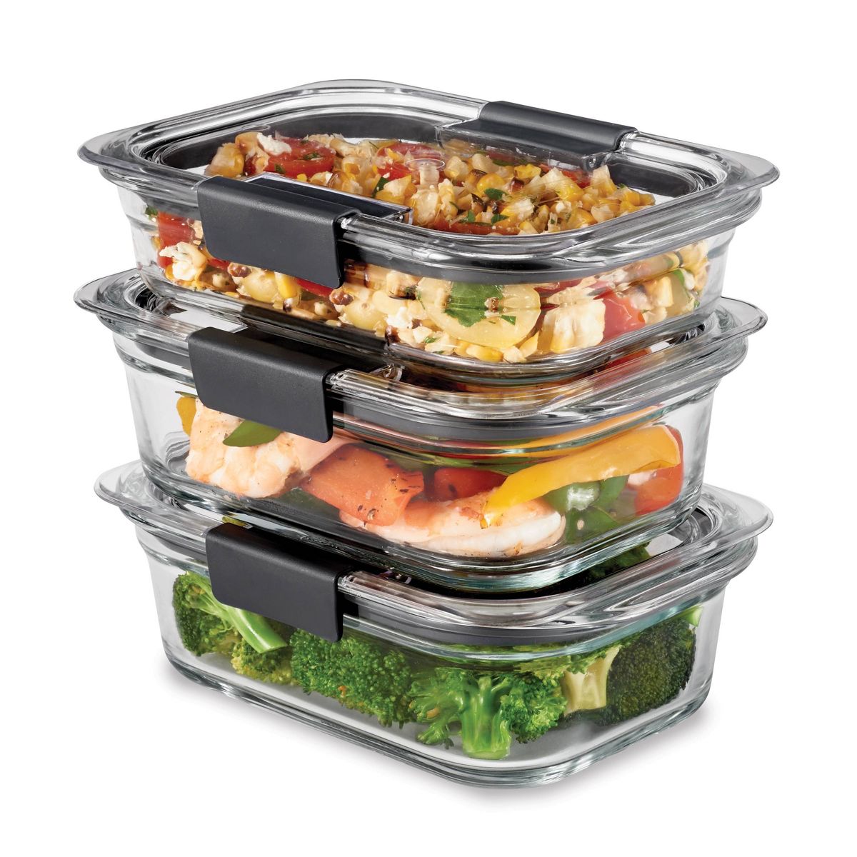 Rubbermaid 6pc (set of 3) Brilliance Glass Food Storage Containers: Glass Meal Prep & Lunch Containers with Lids