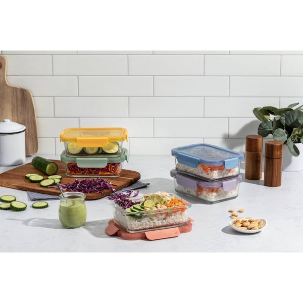 Ello Color Lock 10pc (set of 5) Glass Meal Prep Food Storage Containers Set Multicolor Brights: Glass, Oven & Microwave Safe, Dishwasher Safe,