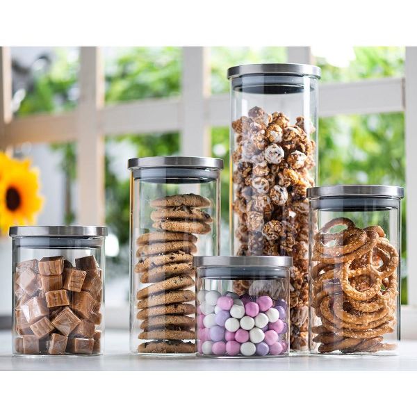 Le'raze Set of 5 Glass Kitchen Canisters with Airtight Stainless-Steel Lid