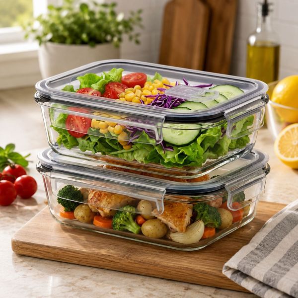 Sorbus 2 Pack 35Oz Glass Food Storage Containers with Steam-Air Vent, Airtight Locking Lids