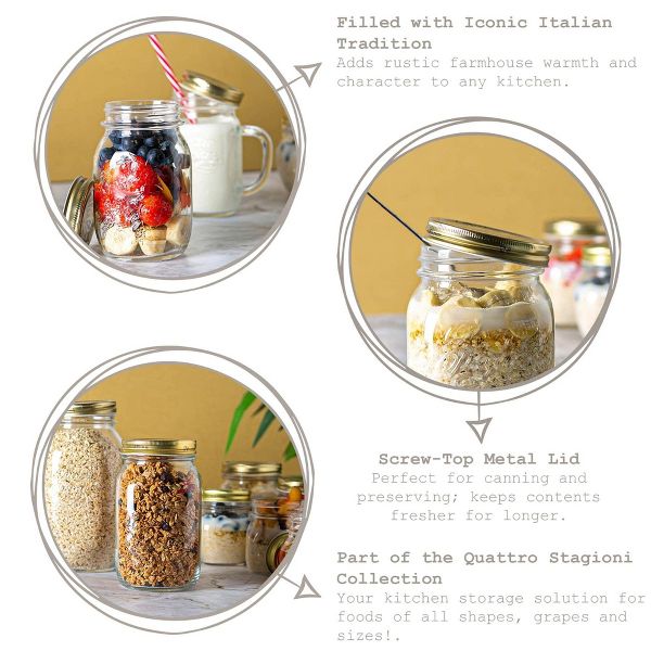 Bormioli Rocco Quattro Stagioni 17oz Mason Jar - Vacuum Seal Canning Jar, Airtight BPA-Free Glass Storage