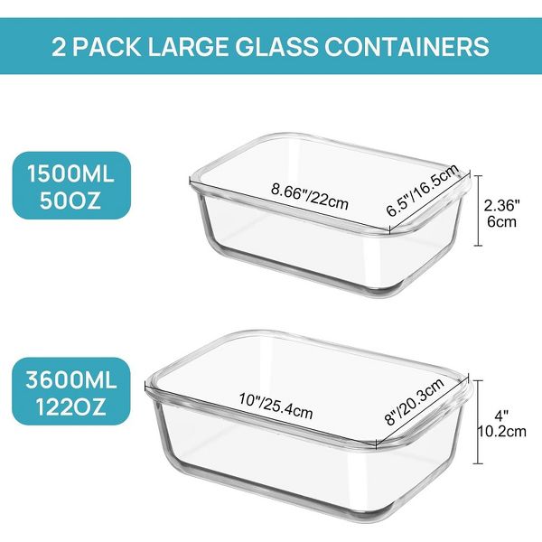Vtopmart Large Glass Food Storage Containers with Lids, 122oz+50oz, 2 Pack