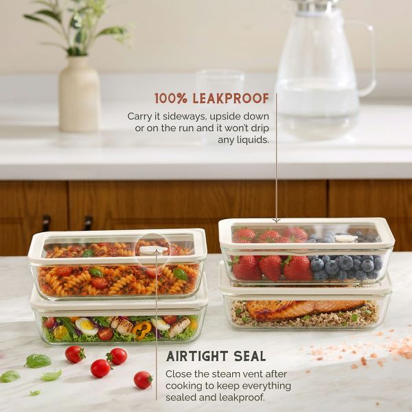 Vase & Vessel Glass Storage Containers, Rectangular, Set of 4, 48 oz