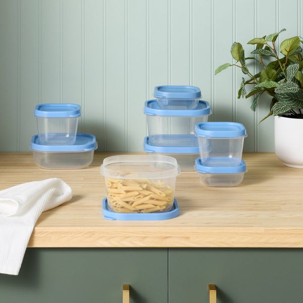 16pc (set of 8) Plastic Food Storage Container Set Blue - Room Essentials™