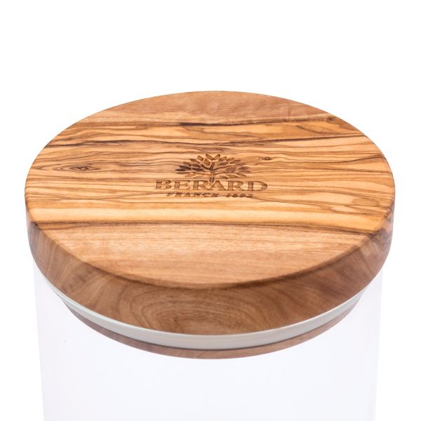 Berard Glass Storage Jar With Olive Wood Lid, 30-ounce