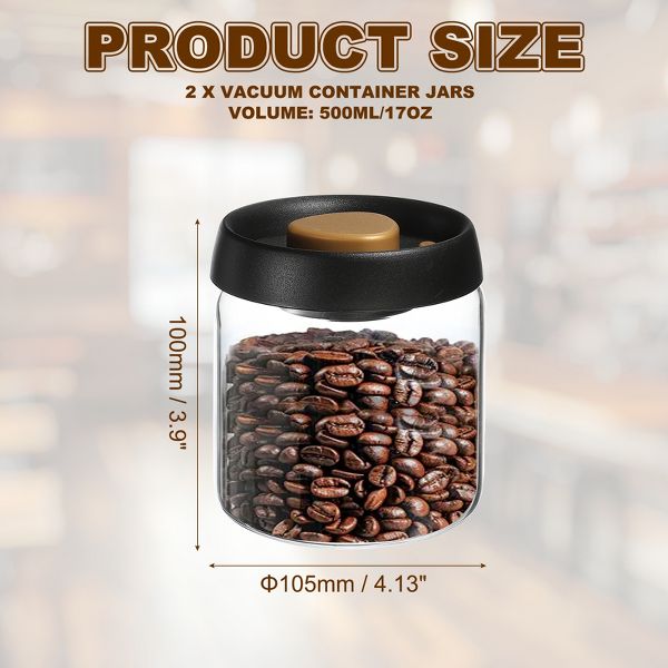 Unique Bargains Glass Airtight Vacuum Seal Coffee Bean Containers 17oz 2 Pcs Black