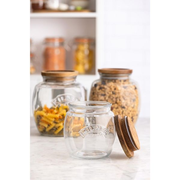 Kilner Universal Glass Storage Jar with Wooden Lid and Silicone Seal, 28.7 Ounce
