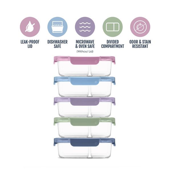 Ello 10pc Color Lock Divided Glass Food Storage Set