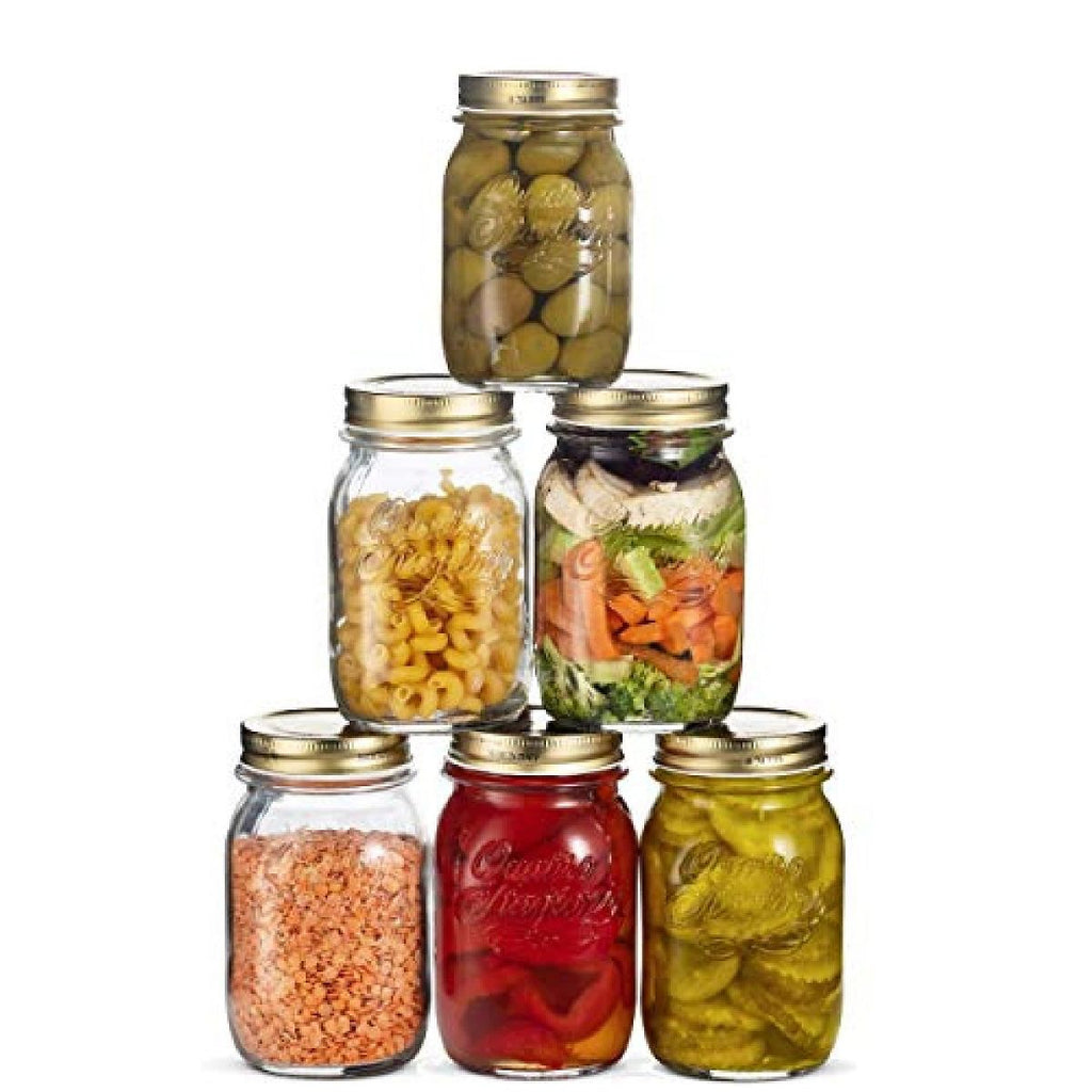 Bormioli Rocco Quattro Stagioni 17oz Glass Preserving Jars, Set of 6 - Wide Mouth Airtight, Twist Top Mason Jars