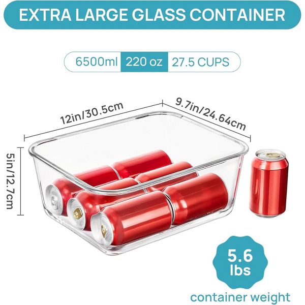 Vtopmart 220oz/ 27.5cup Extra Large Glass Food Storage Containers with Lids for Roasting Turkey, Chicken, Fruits, Oven Safe, Freezer, Dishwasher