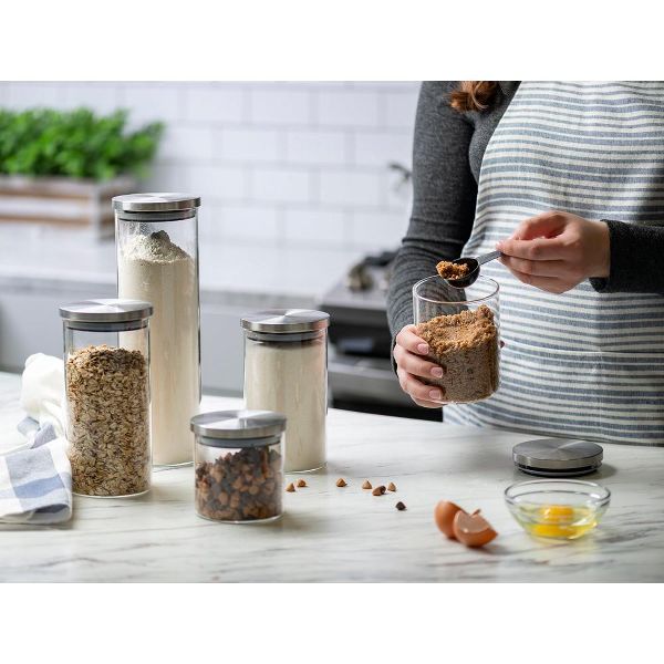 Le'raze Set of 5 Glass Kitchen Canisters with Airtight Stainless-Steel Lid