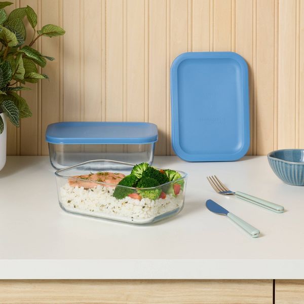 4pc (set of 2) 4c Rectangular Glass Food Storage Container Set Blue - Room Essentials™