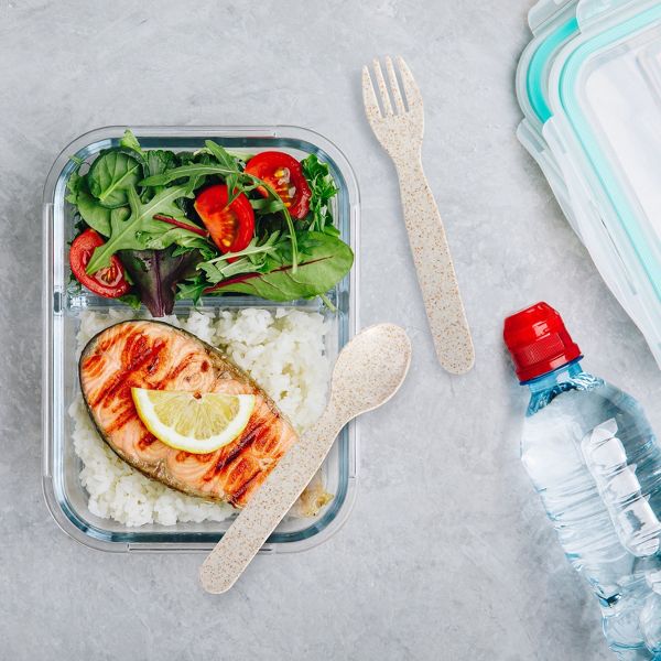 Lexi Home 2-Compartment 35 oz. Glass Meal Prep Container with Utensils