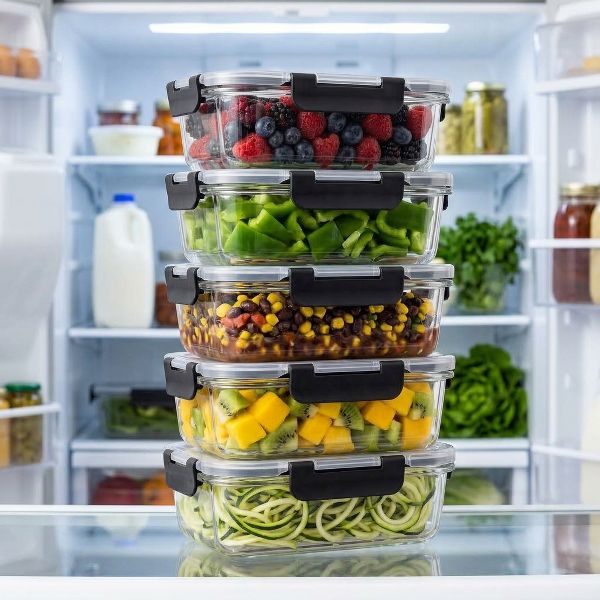 LauKingdom 5 Pack 35oz Midnight Black Borosilicate Glass Food Storage Containers with Lids for Meal Prep and Modern Kitchen Organization