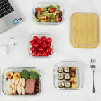 Vtopmart 4 Pack Glass Food Storage Containers with Bamboo Lids, for Microwave, Oven, Freezer and Dishwasher, BPA Free