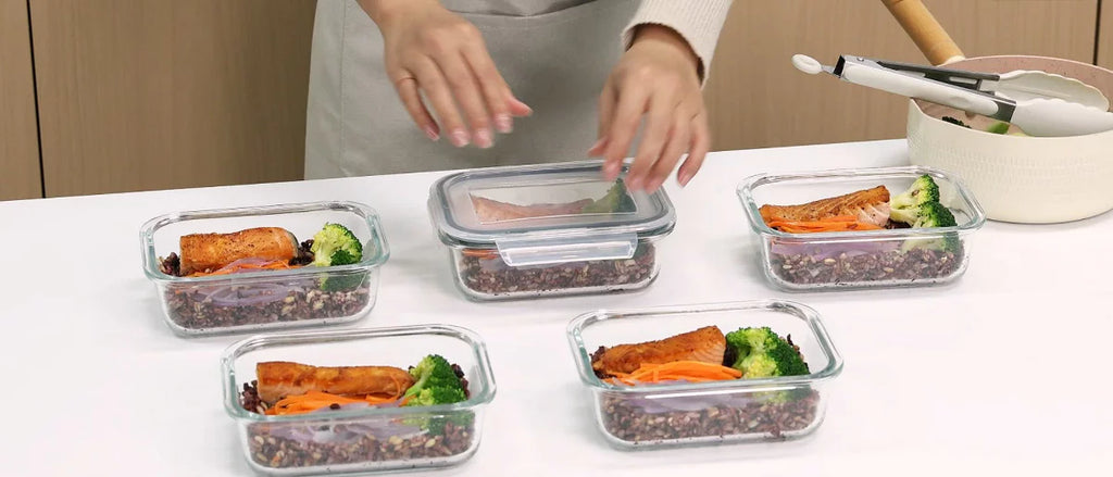 Vtopmart 5Pack 22oz Glass Meal Prep Glass Storage Food Container Sets with Snap Airtight Lids for Microwave, Oven, Freezer and Dishwasher