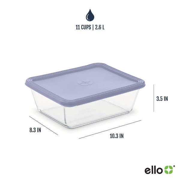 Ello Everyday 11c Rectangle Glass Food Storage container Elemental Blue