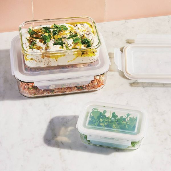 6pc (Set of 3) Glass Food Storage Container Set Clear - Figmint™: Freezer, Dishwasher & Microwave Safe
